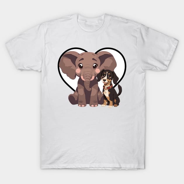 Elephant and Dog Friends T-Shirt by CGI Studios